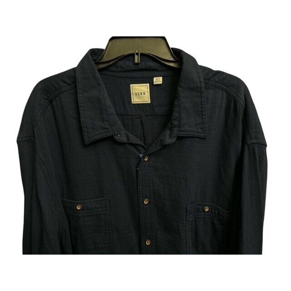 Rowm 4XT Shirt Handsome Navy Blue Durable Woven Modern Button Pocket Long Sleeve - Picture 3 of 4